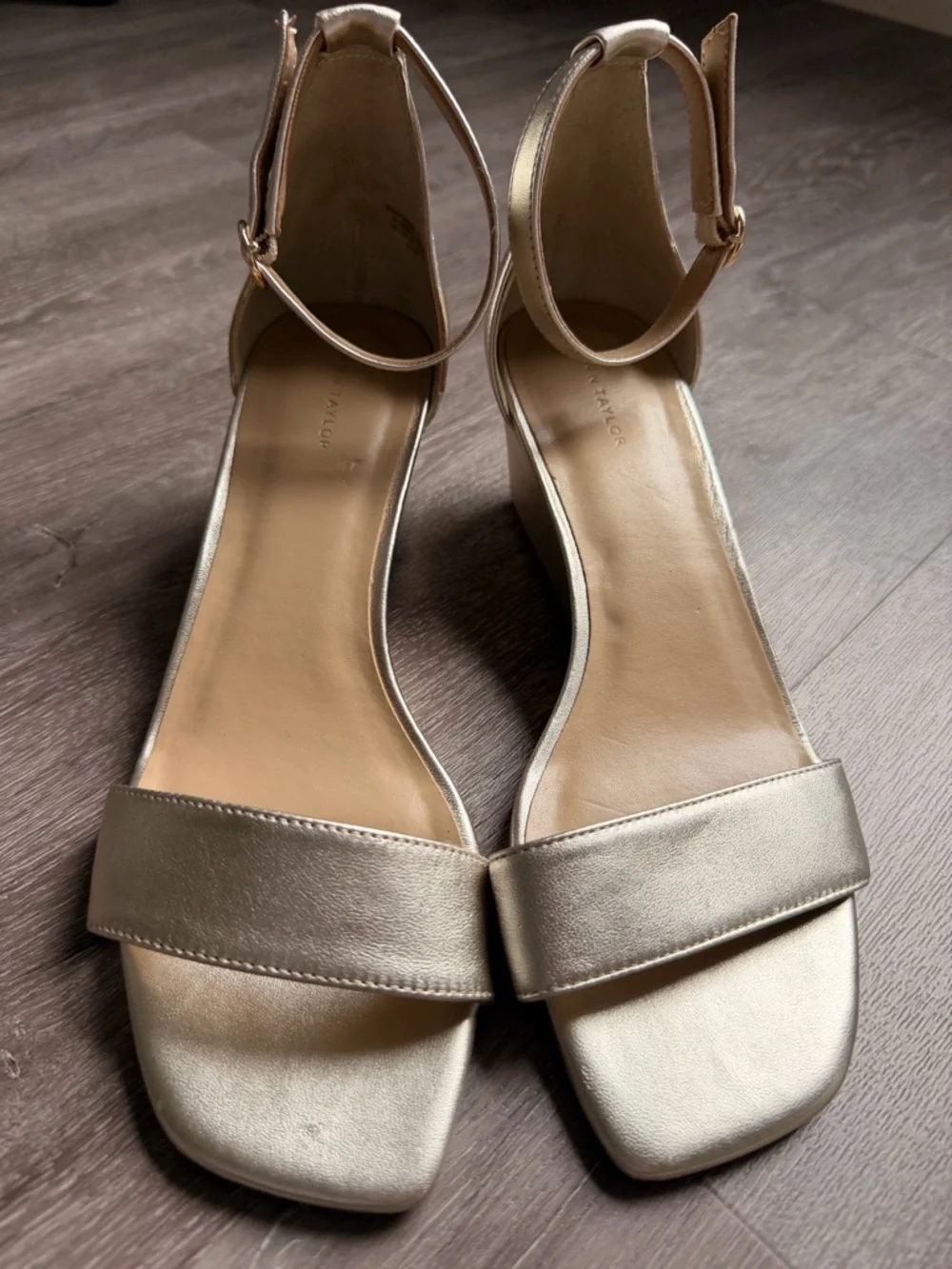 Ann Taylor Metallic Champagne Wedge Sandals